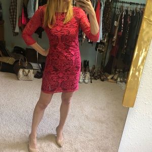 Red lace mid sleeve dress. Christmas holidays!